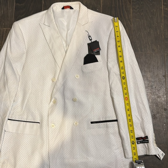LINEA UOMO Modern‎ Fit Blazer 48R WHITE BLACK POLKADOTS DOBLE BREASTED LAPEL - Picture 4 of 6